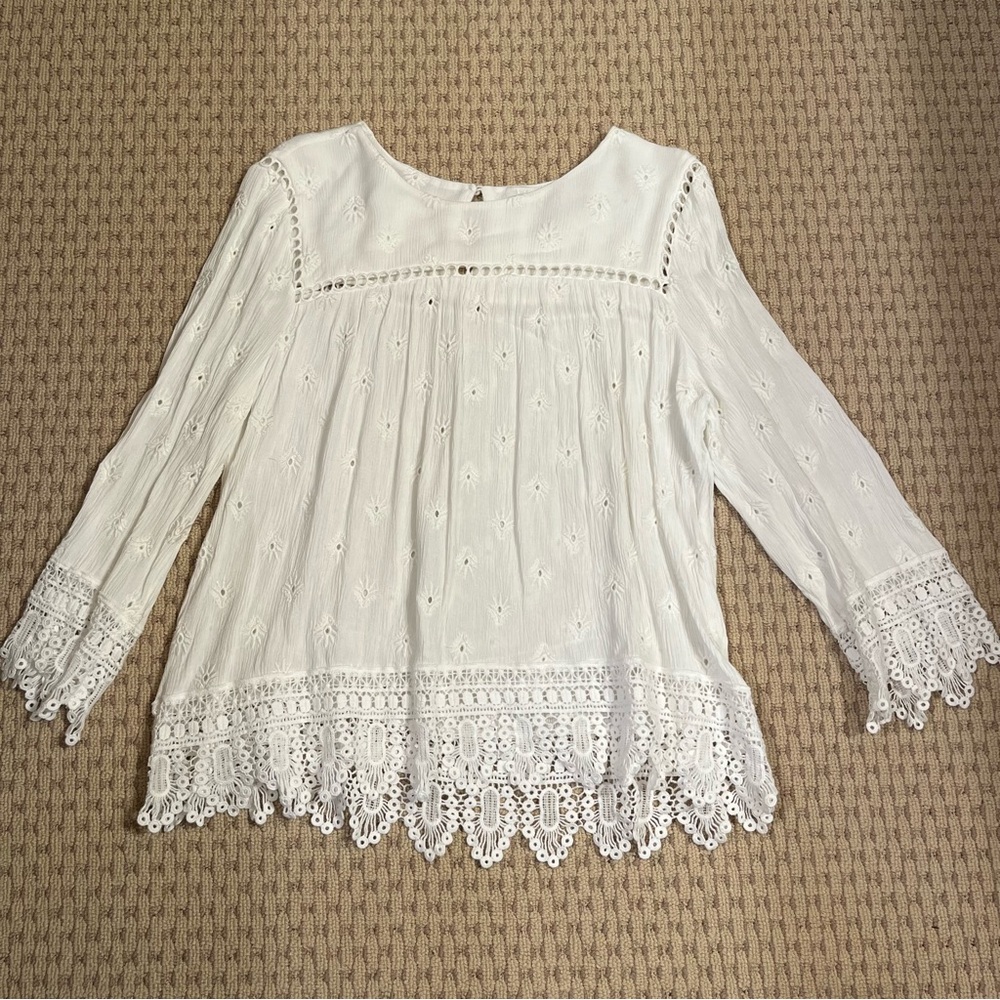 Pale Sky White Lace Eyelet Top